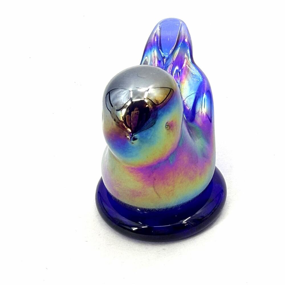 Signed Handblown Leo Ward 1990 Rainbow Bird Carnival Glass Figurine - Picture 7 of 9